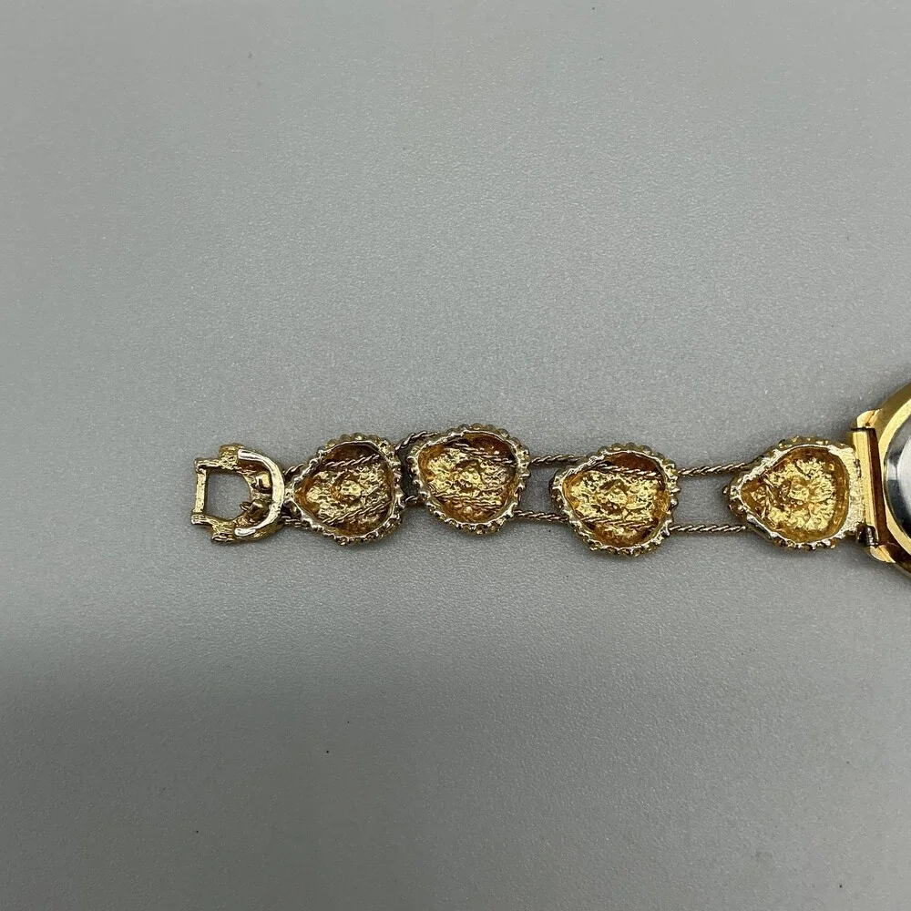 Vintage Lucoral Womens Watch 26mm White Dial Gold Tone Crystals Bracelet 7.75